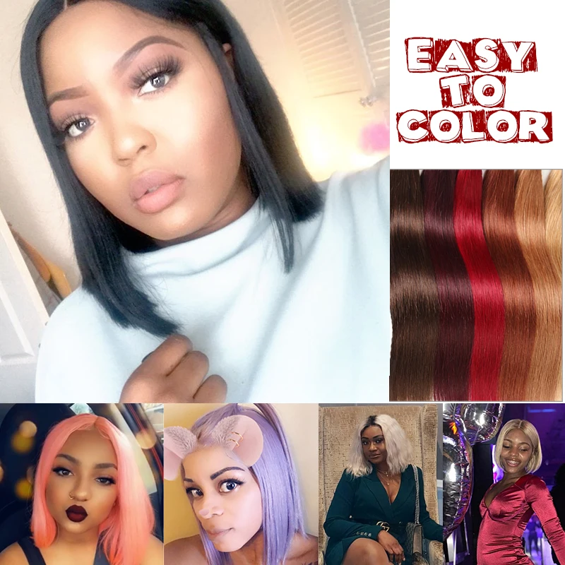 Best Ali Queen 13x4 13x6 Lace Front Wigs 10A 150% 180% 200% Density Brazilian Straight Remy Hair Natural Black Short Bob Wigs
