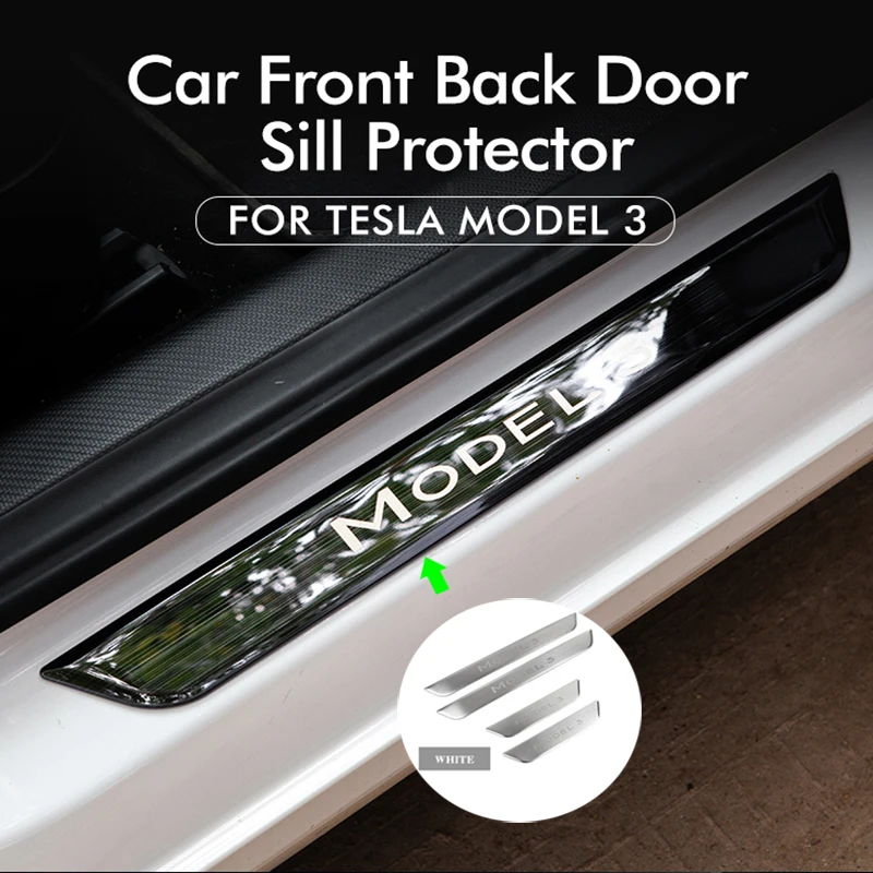 

Model3 Car Door Sill Decoration Stickers For Tesla 3 2021 Accessories Carbon Fiber Pedal Protection Strip Anti-Scratch Board