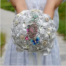 Хрустальный Блестящий Свадебный букет Великолепные Свадебные цветы Свадебные букеты Искусственные свадебные букет шелковые розы SPH228