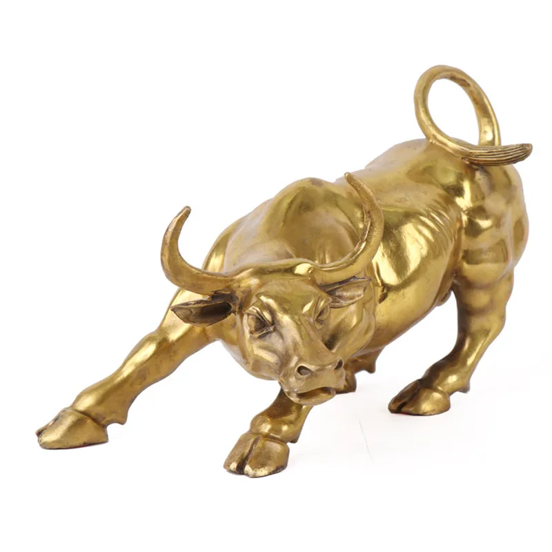 GOLD BRASS CHARGING STOCK MARKET BULL ORNAMENT ANIMAL FIGURINE WALL STREET OX STATUE FENG SHUI SCULPTURE HOME OFFICE DECOR | Дом и сад