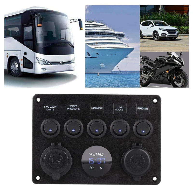 5 Gang 12V/24V Inline-предохранителей светодиодный переключатель Панель устройство для