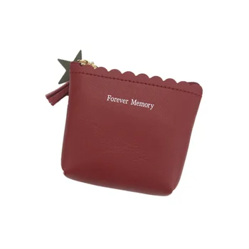 

2020 Women Fashion Tassel Portable Zipper Card Pack PU Leather Letter Printed Coin Purse Short Wallet with Decorative Star