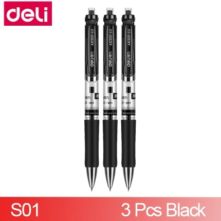 S01-BLACK(3pcs) 3PCS/LOT Deli S01 presss gel pen 0.5mm roller ball pen gel ink pen 6906 refills 3 colors optional - Цвет: S01-BLACK(3pcs)