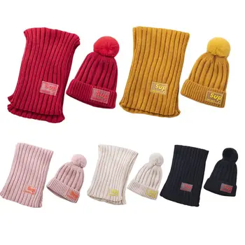 

Kid Knit Thicken Wool Hat Scarf Set Baby Boys Girls Fall Winter Warm Cap Scarves