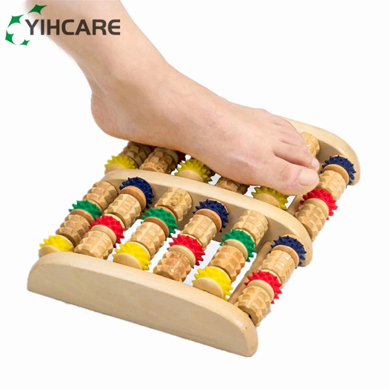 YihCare 6 рядов деревянный двойной массажер для ног цветной ролик Подошвенный Фасцит