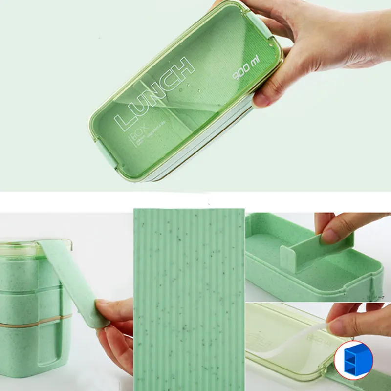 3 слойная портативная коробка для завтрака из пшеничной соломы чехол хранения