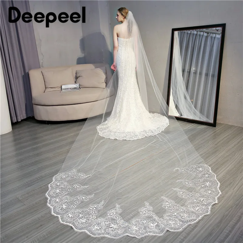 Deepeel/1 шт., кружевные головные уборы с вуалью, сетчатый головной убор со шлейфом, шиффоны, банданы, свадебные аксессуары с расческой для фотостудии DecorHA038