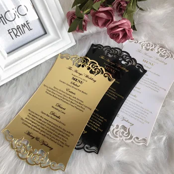 

50-Free Personalized Custom Gold foiled/Black printed Acrylic Menu Cards