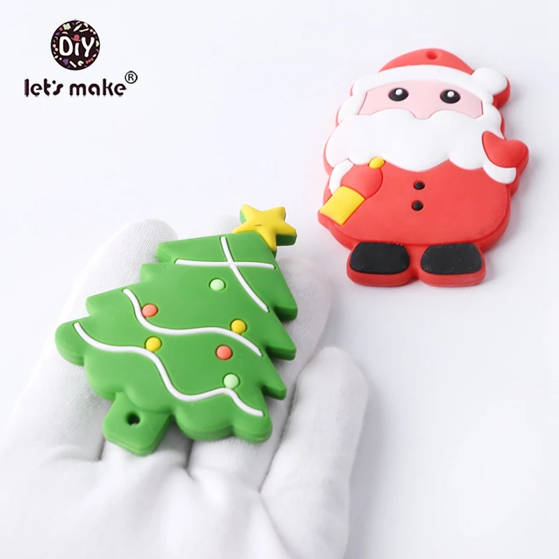 Let's Make 5 шт. Детские Прорезыватели для зубов в виде Санта-Клауса, рождественской елки, силиконовая подвеска, Прорезыватель зубов, сделай сам, цепочка для соски, силиконовый Прорезыватель