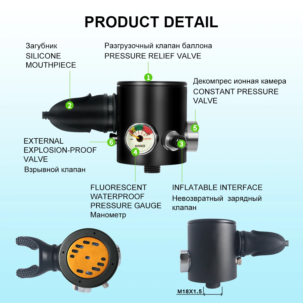 SMACO мини-баллон для подводного плавания с постоянным давлением, кислородный резервуар для дайвинга, запасной воздушный подводный дыхательный 12 минут S300