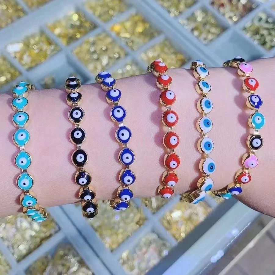 8Pcs Eye jewelry Bracelet gold Color plated Red White Black Enamel Eye