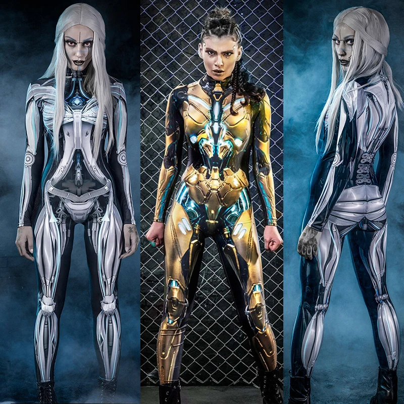 Robot Cosplay Costume Sexy Warrior Jumpsuit Women Science Fiction Modern Machine Female Tight Rompers Halloween Costumes C66C64 |