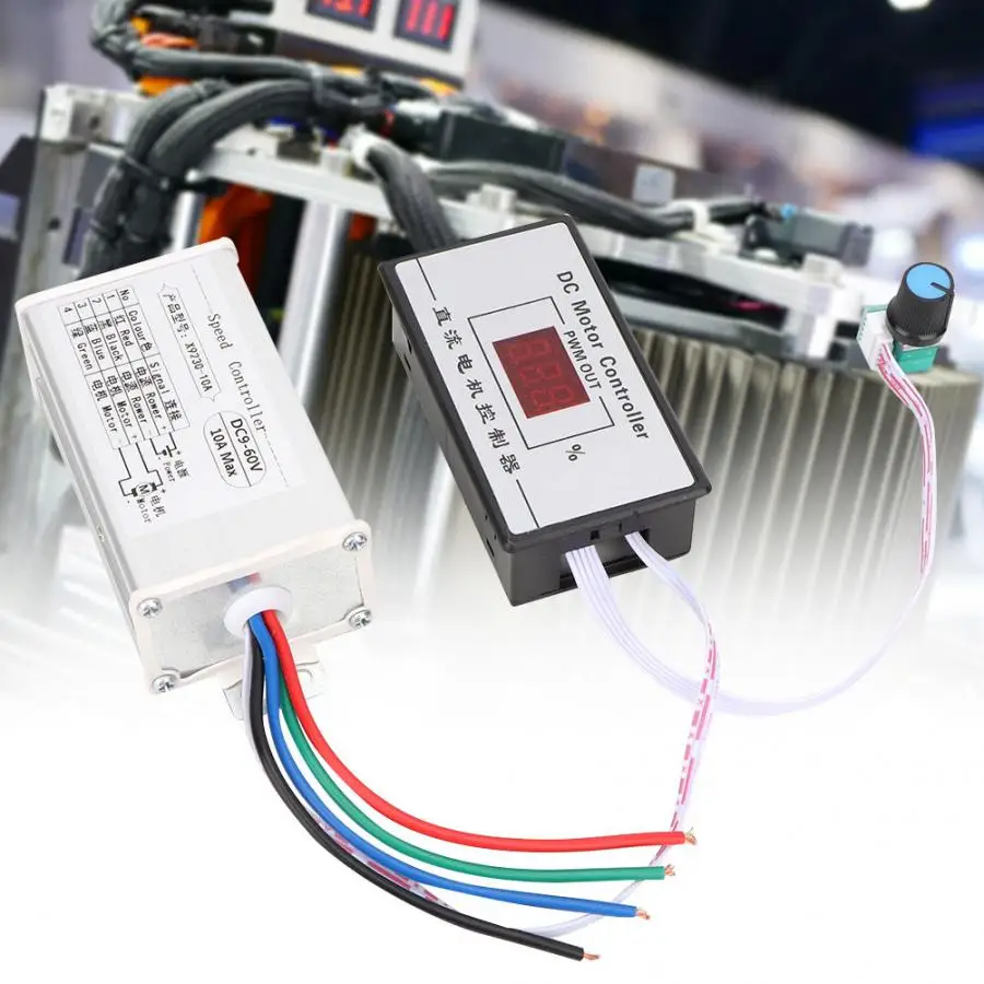 10А DC9-60V PWM щетка контроллер скорости двигателя с плавно-изменяющейся скоростью регулятор с цифровым дисплеем