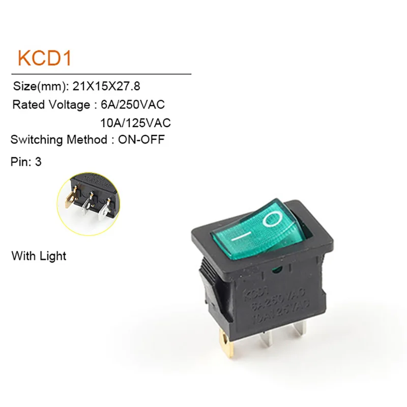 5/10PCS 21X15mm 3Pin Boat Car Rocker Switch  6A/250VAC 10A/125VAC Electrical equipment With Light Power Switch