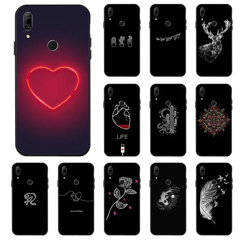 

TPU Phone Case For Huawei Y9 2019 Cases Black Silicone Painted Cover For Huawei Y9 Prime 2019 Y7 Pro Y6 2018 2019 P Smart Z
