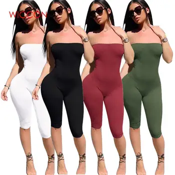 

2020 Strapless Solid Playsuits Off Shoulder Spring Summer Sexy Shorts Rompers Jumpsuit Backless Female Bodysuits Multil Color