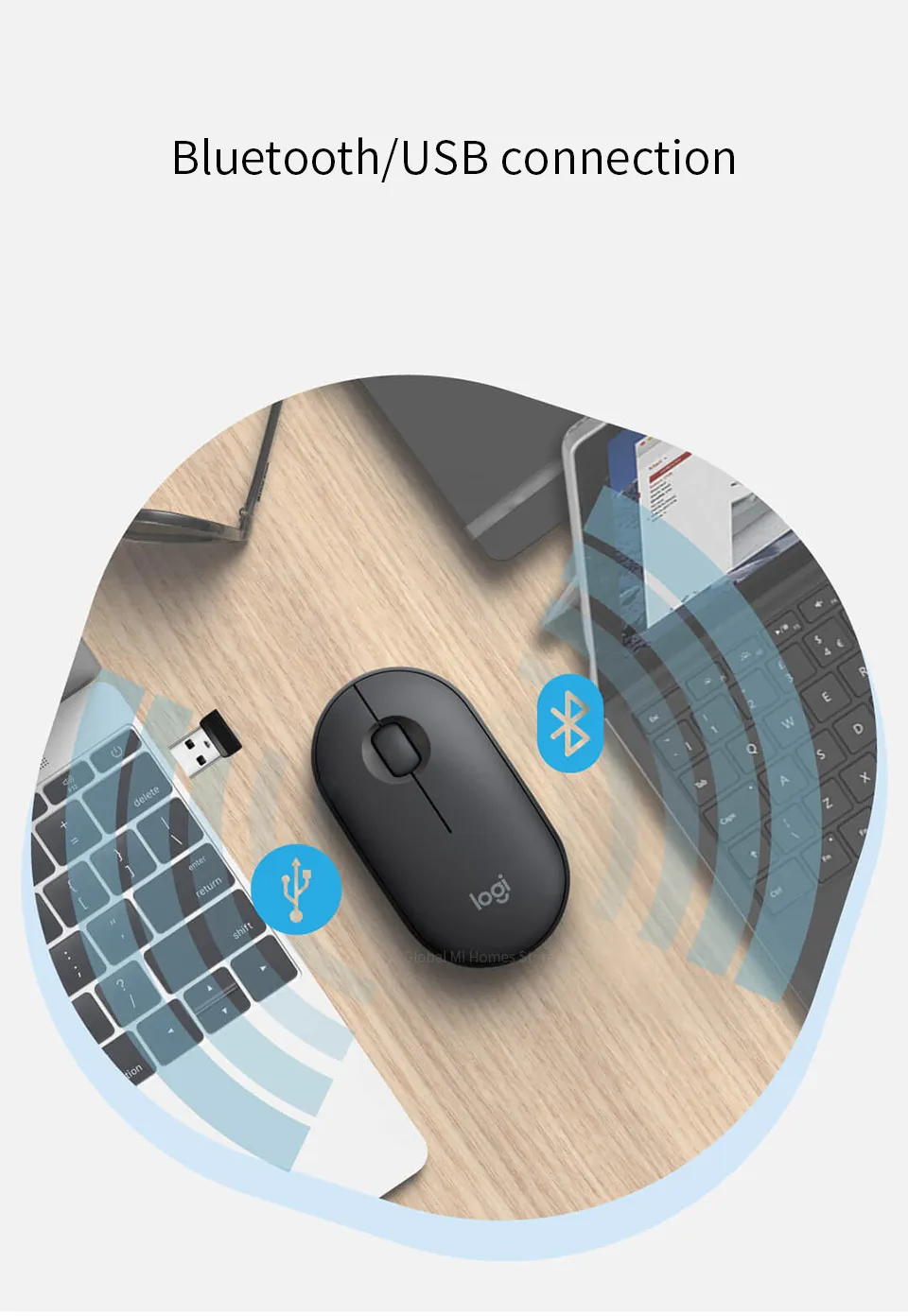 Xiaomi Mijia logitech Cobblestone беспроводной Bluetooth двухрежимный Тонкий Модный немой двойной Соединительный оптический трекинг ноутбук