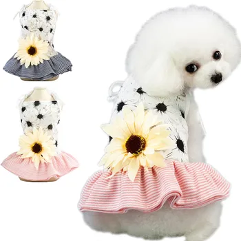 

Big Sunflower Pet Dress For Dogs Hollow Dog Pink Lace Dress Summer For Girls Dog Clothes 2020 Strips Braces Skirt Outfits XS-XL