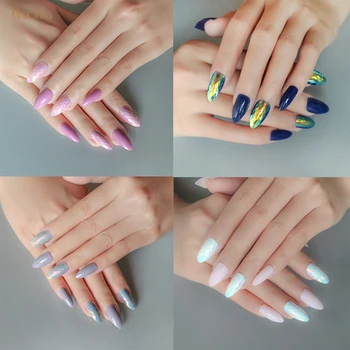 

24Pcs/set Stiletto Fake Nails Fish Scale Gleaming Effect Finished Nails Adhesive Patch Press On Nail Tips Ladies DIY Beauty