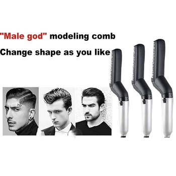 

Multifunctional Plug Man Hair Comb Brush Beard Straightener Hair Straighten Straightening Comb Men Hair Curler Quick Hair Tool