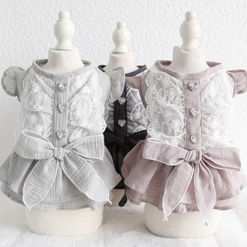 

Man-made Diamond Floating Mesh Dress for Dogs 2020 Spring and Summer Newest Style Heart Elegant Dress Pet Dog Clothes