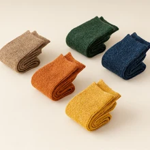 5 pares/lote meias de lã para mulheres 2021 outono inverno cor sólida quente respirável longo moda casual meias femininas tripulação