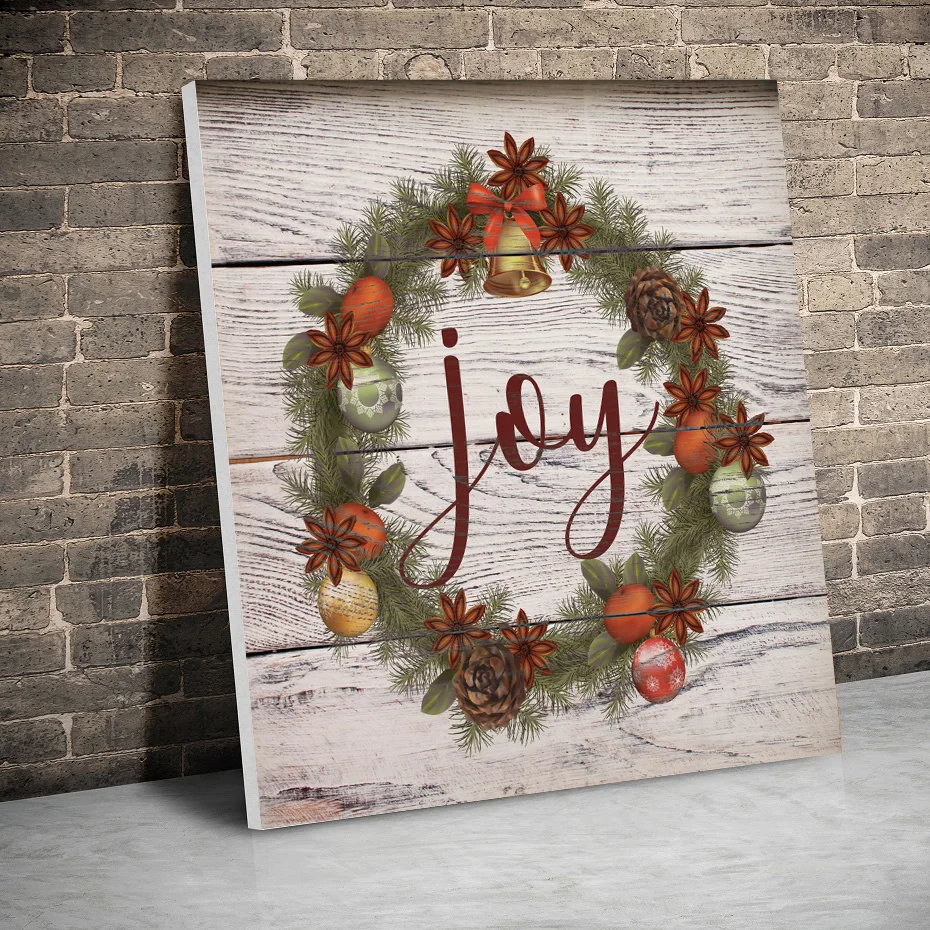 

Framed Joy Christmas Wreath Christmas Posters Canvas Paintings Wall Art Canvas Prints Pictures Kids Room Home Wood Inner Frame
