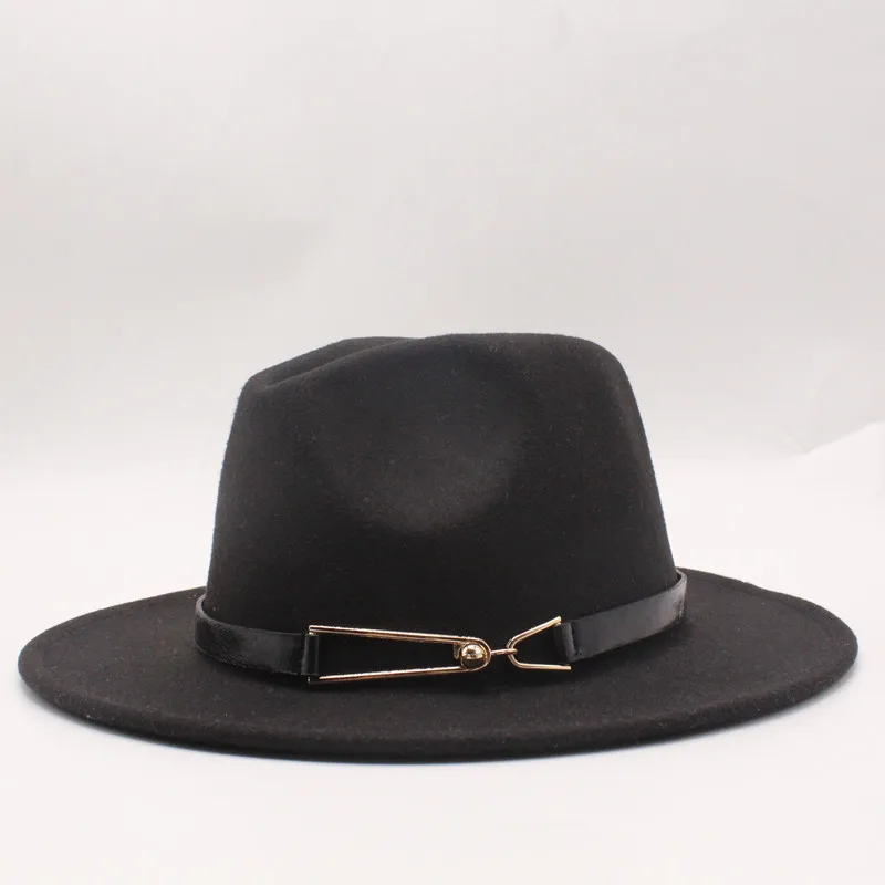 Зимние фетровые шляпы «Fedora» мужские Имитация шерсти церковные осенние модные шляпы с широкими полями женские фетровые шляпы - Цвет: black