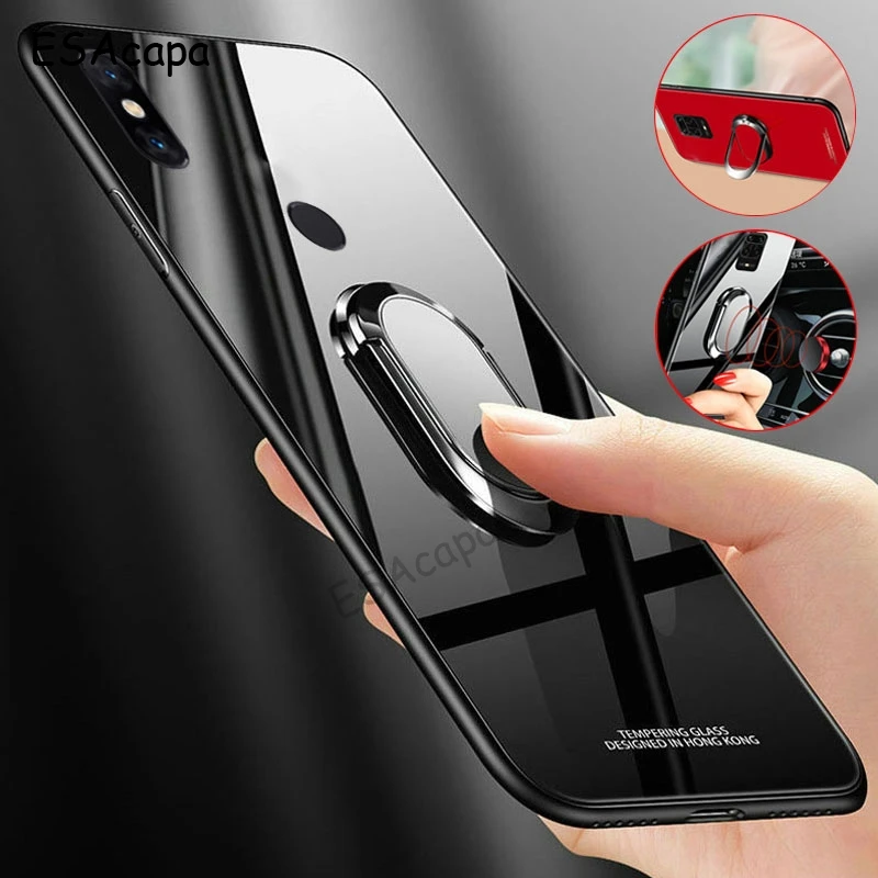 Magnetic Ring Holder Stand Tempered Glass Phone Case