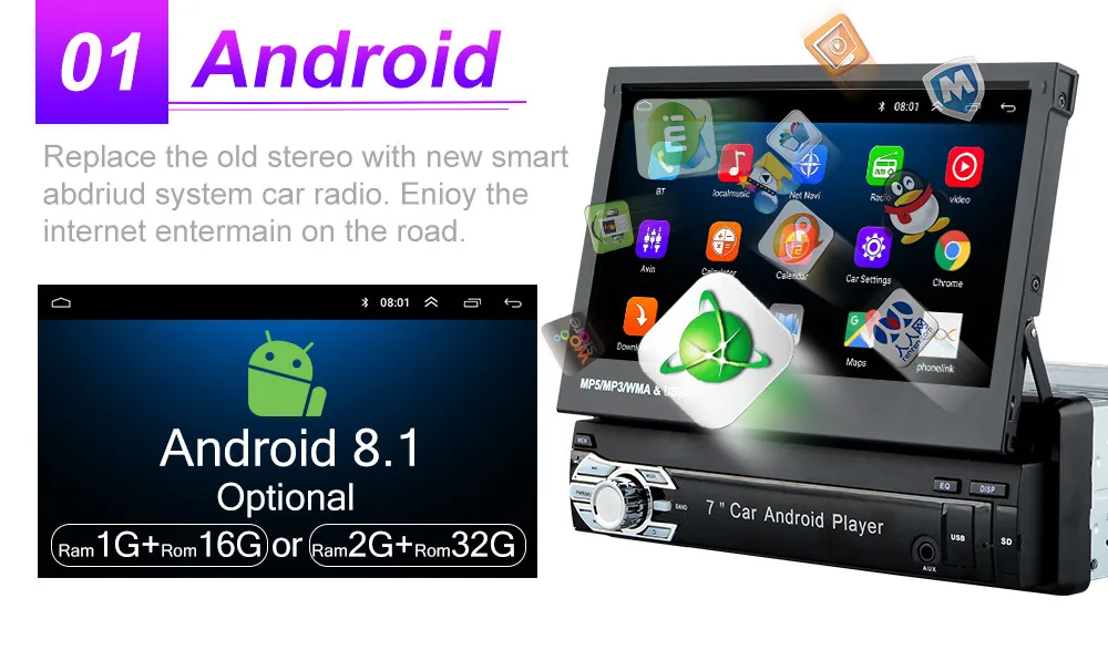 1din автомобильный Встроенный android 8.1GPS мультимедийная радио навигационная система wifi bluetooth USB/TF hdмногоязычный зеркальный разъем