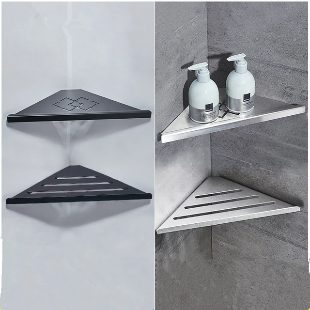 1Pcs Bathroom Shelf Stainless Steel Shower Rack Corner Wall Shelf Square  Bath Shower Shelf Black Silver Storage Organizer Rack