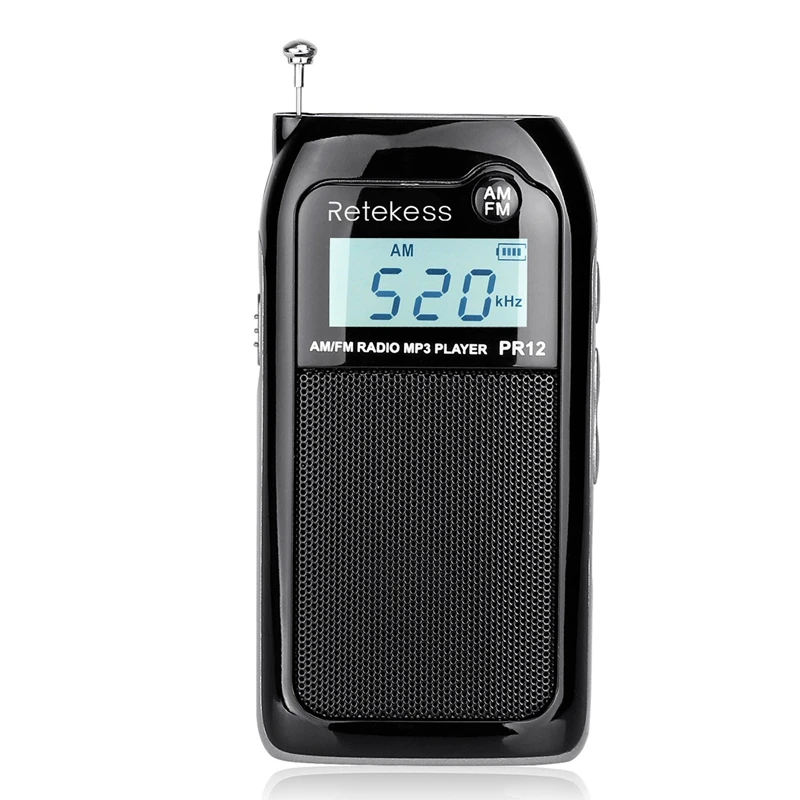 

Retekess PR12 Mini Pocket Radio FM AM Digital Tuning Radio Receiver MP3 Music Player Rechargeable Battery Portable Radio