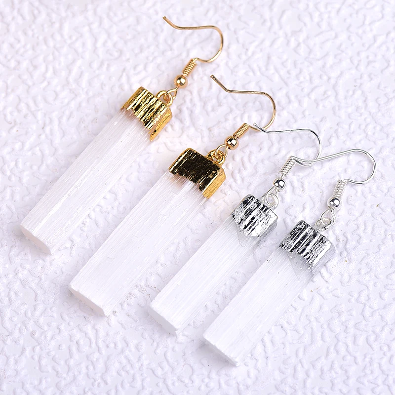 1PC Natural Selenite plaster Earrings Ore Magic Restoration Reiki
