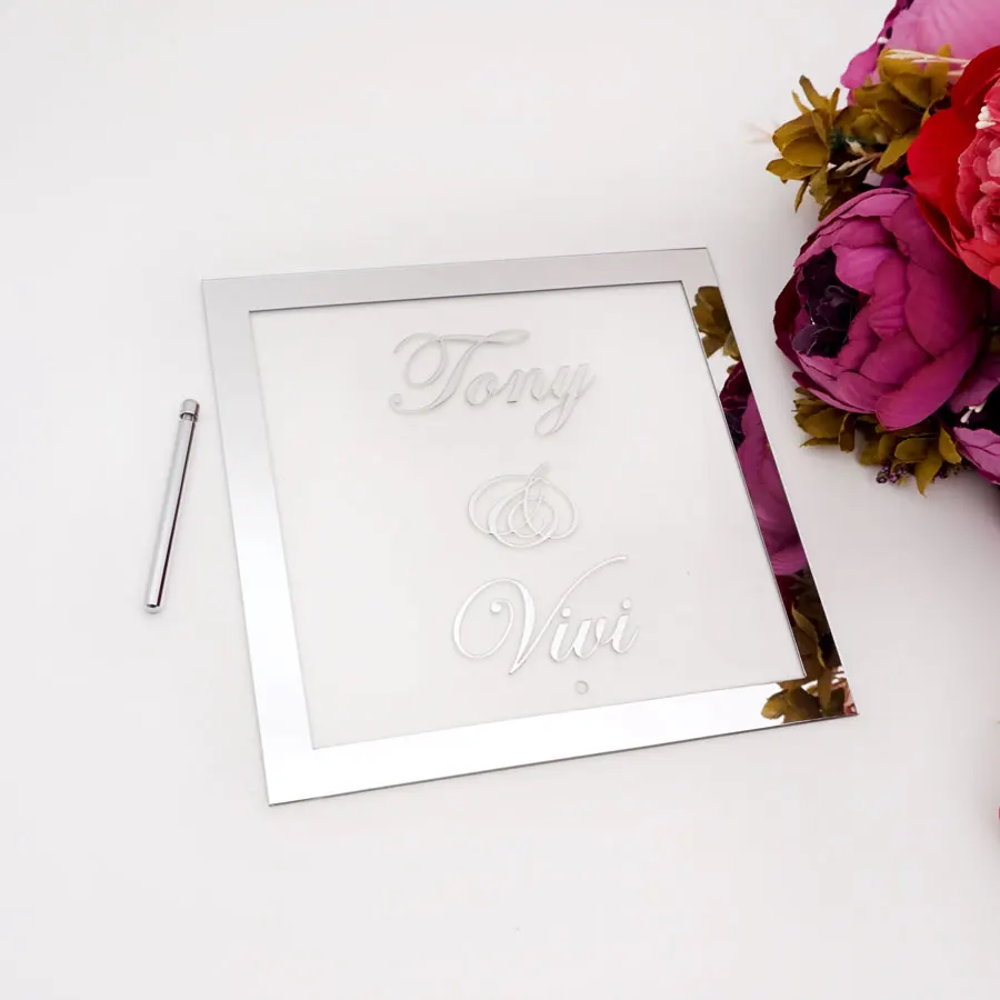 Bride Groom Name Mirror Frame Wedding Signage Personalized Transperant Acrylic Sign Plate with Nail Party Decor Favors wedding acrylic sign