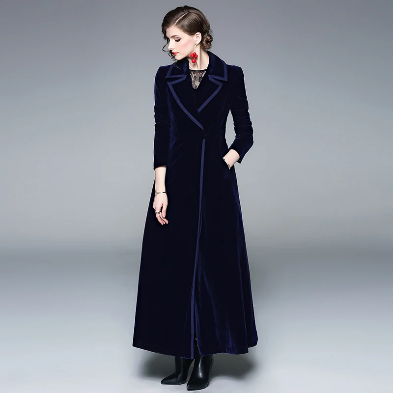 Весенне-осеннее бордовое вельветовое длинное пальто, женская верхняя одежда с зубчатым воротником, винтажное длинное плотное длинное пальто до щиколотки