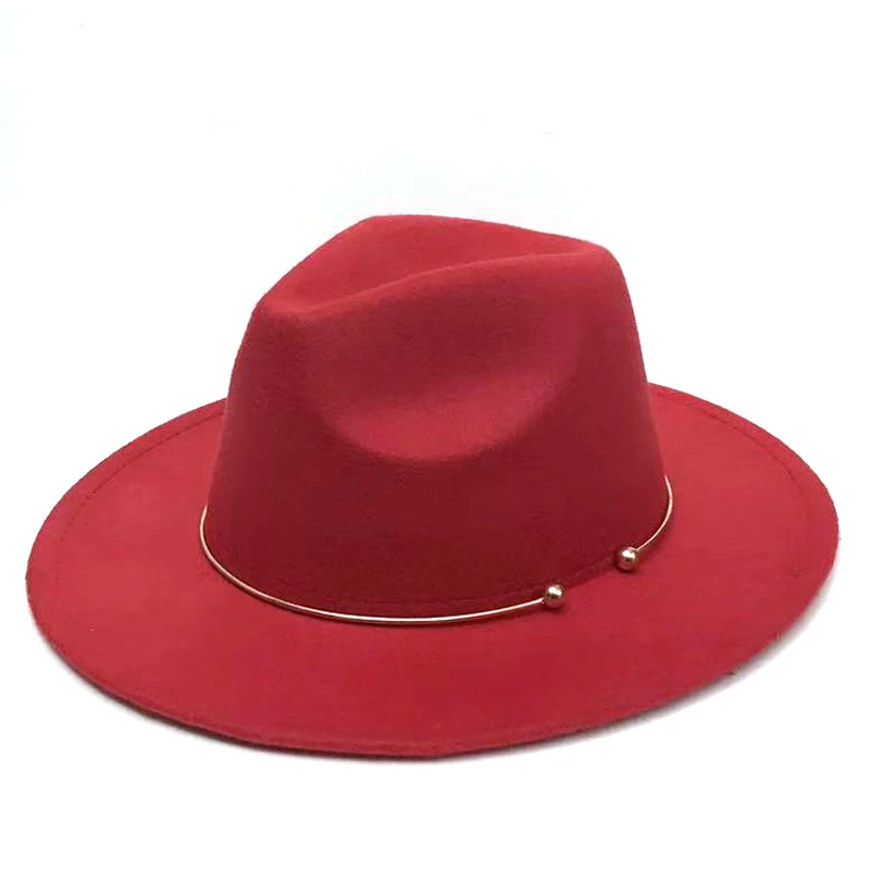 YOYOCORN Шерсть Fedora теплая джазовая шляпа Chapeau Femme feutre Panaman шляпа фетровые женские фетровые шляпы с жемчугом ремень винтажные шляпы Трилби - Цвет: Красный