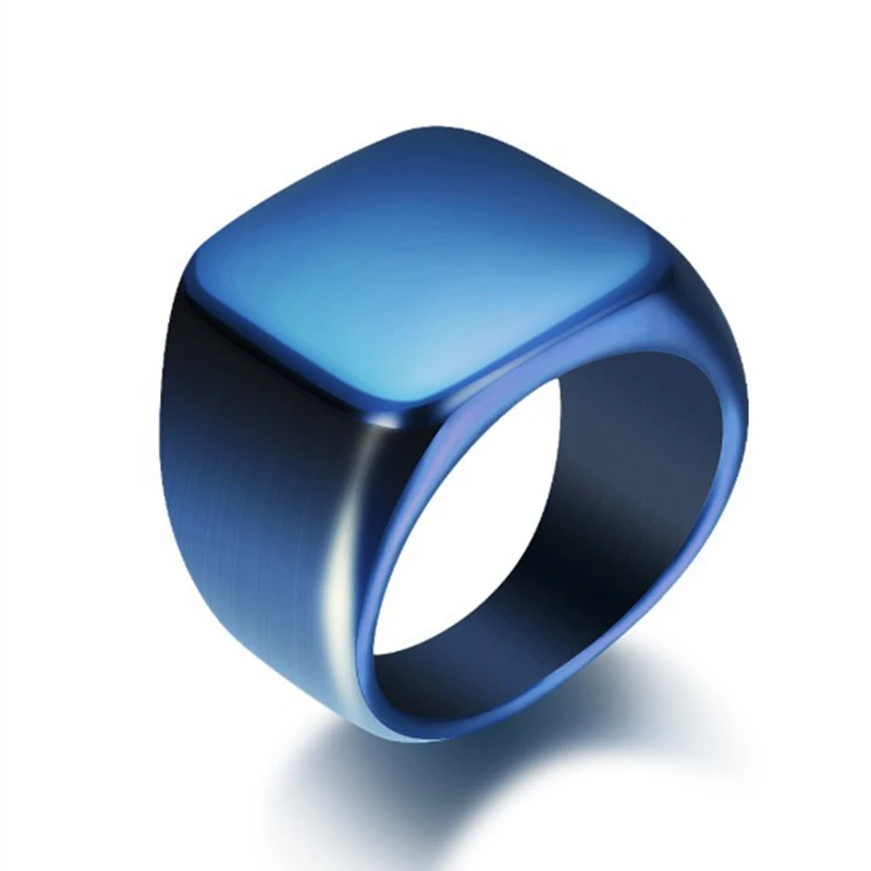 Personalized Mens Signet Rings Chunky Stainless Steel Boy Stamp Band Customize Engrave Male Jewelry Fraternal Rings BF Gift