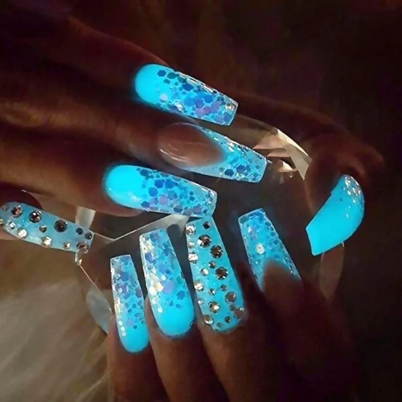 6 шт./компл. Цвет RandomFluorescence ногтей Блеск порошок светильник световой на очень тонком каблуке светящиеся пигмент