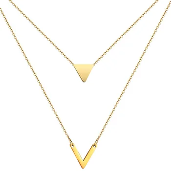 

Choker Stainless Steel Geometric Series Triangle V Pendants Necklaces For Women Multilayer Bijoux Collares Mujer Collier
