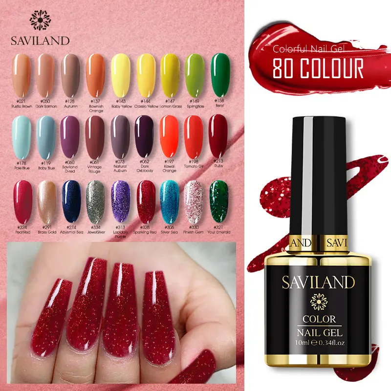 

SAVILAND 80 Colors Hybird Gel Nail Polish Semi Permanent Primer Top Base Coat UV LED Gel Varnish Soak Off Nail Art Gel Lacquer