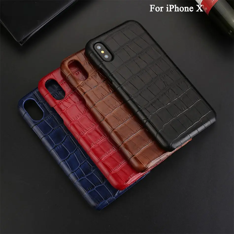 For iPhone X Case Luxury Crocodile Print Genuine Leather Back Cover for 6 7 8 Plus 6+ 7+ 8+ Phone Bags Coque Fundas |