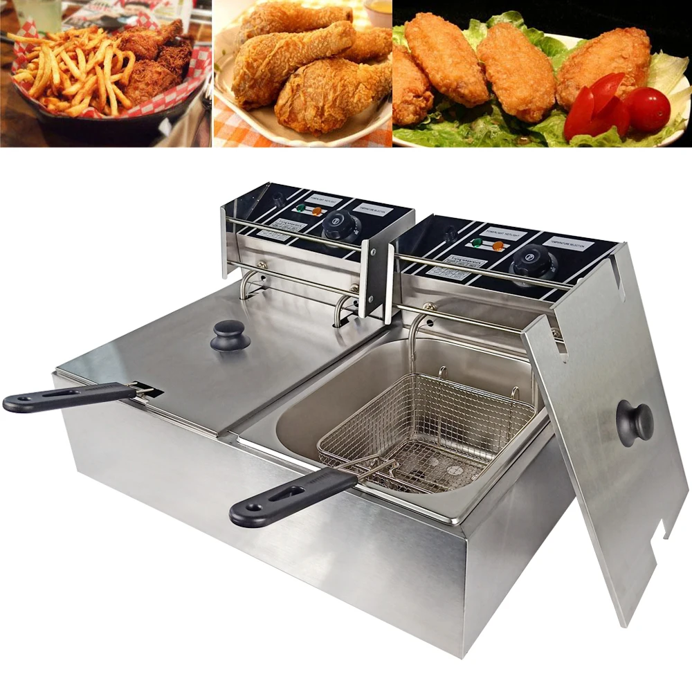 

2.5 kw+2.5 kw Commercial Electric Deep Fryer Counter-top Deep Fryer Double Tank 20 L Stainless Steel Fryer
