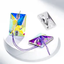 

36/24/12Pcs Step Cut Sew On Rhinestone Crystal AB Diamond Rectangle Strass Jewelry Making Embroidery Rhinestone With Holes