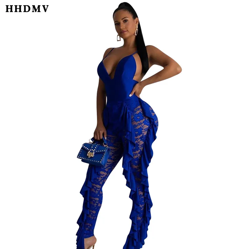 

HHDMV YD8113 fashion hot sale 2019 new reduction of age jumpsuits sleeveless condole belt lace blue jumpsuits long pants