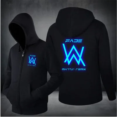 Goedkoop Lichtgevende Alan Walker Hoodies Gloeiende In Dark Sweatshirt Hip Hop Zipper Capuchon Coat Trainingspakken Lente Herfst Trui