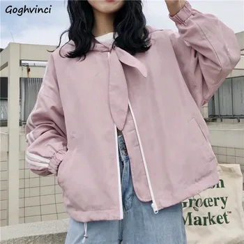 

Jackets Women Bow Solid Pockets Zipper Batwing Sleeve Streetwear Lady Elegant Ulzzang Lovely Sweet All-match Womens Jacket Chic