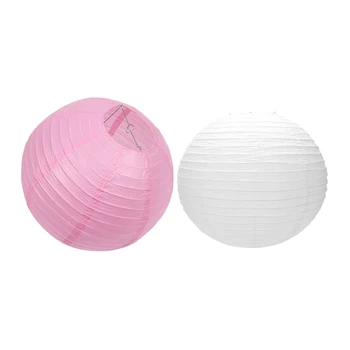 

2 PCS Chinese Japanese Paper Lantern Lampshade for Party Wedding, 40cm Pink & 50cm Creamy-White