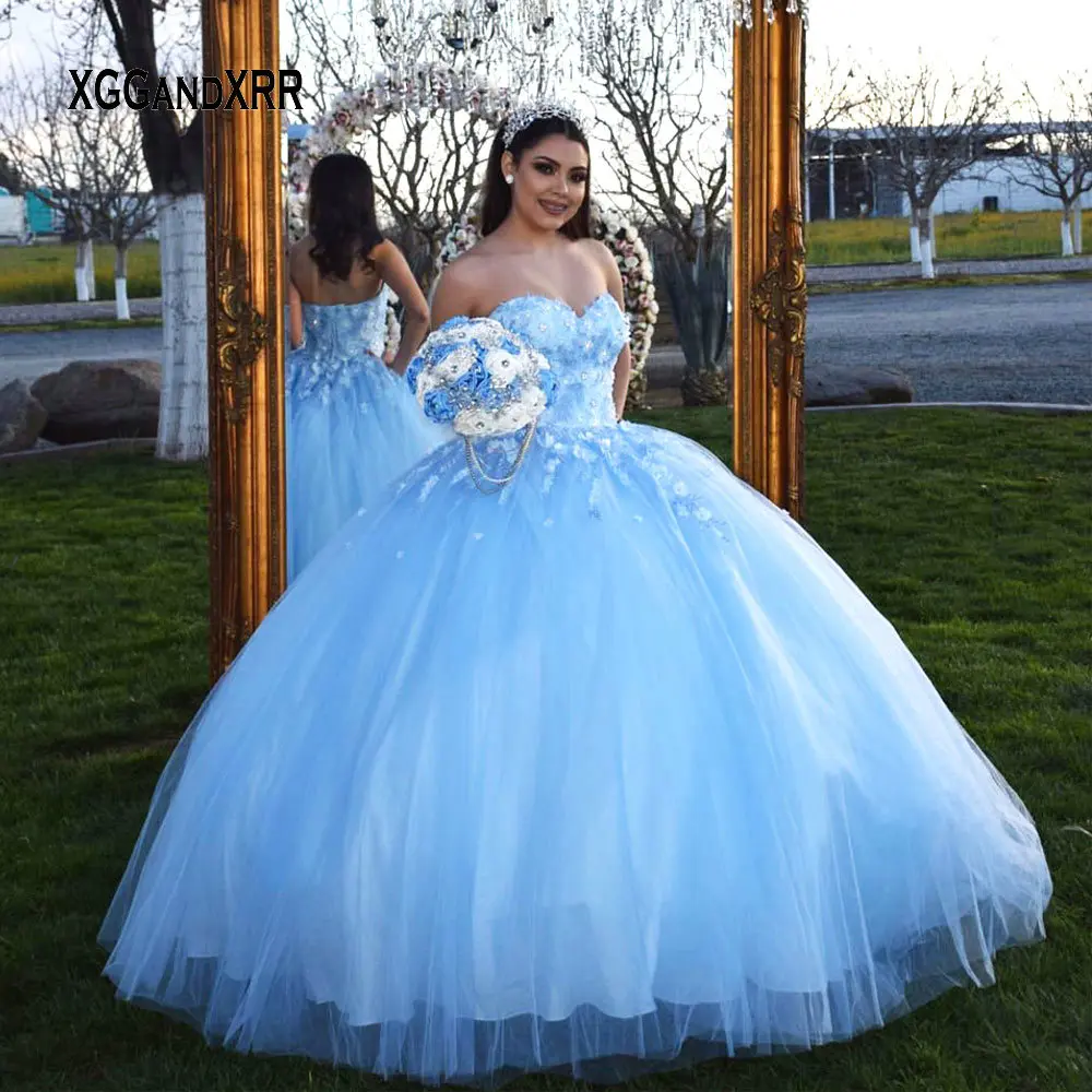 Голубое праздничное платье милое роскошное бальное платье милые 16 платья принцесса Quins Цветочные Вечерние платья