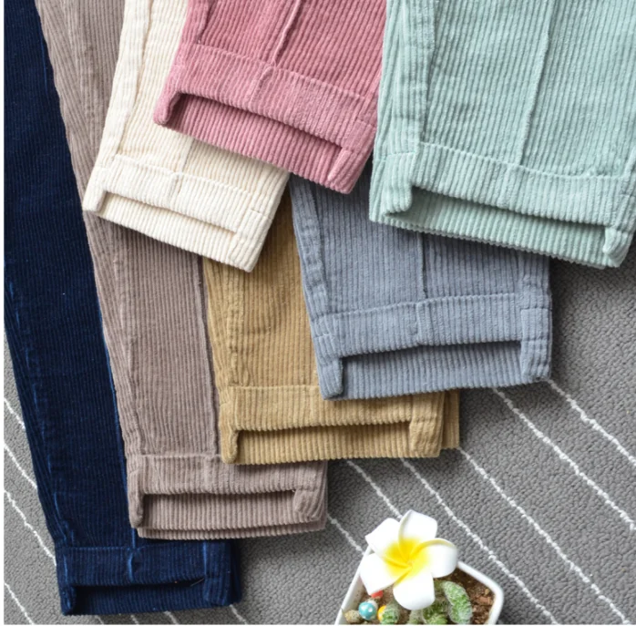 Spring and Autumn High Quality Corduroy Fashion Pants Nine Pants Harlan Loose Pants Casual Vintage Student Striped Pants