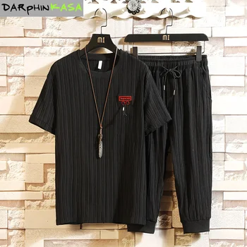 

Men's set 2020 men's tracksuit Men's clothing black white Casual Print Cotton Sweatshirt Two Piece men's T-Shirts+men's Shorts